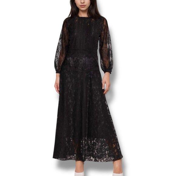 Johnny Was Biya Black Thea Lace Dress Embroidered Whimsigoth Women’s Size S